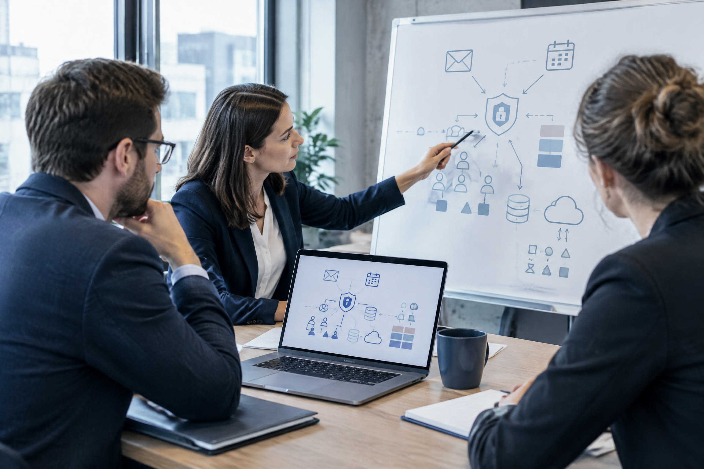 Projektteam stimmt sichere Business-E-Mail, Freigaben und Zugriffssteuerung in einem Workshop ab.